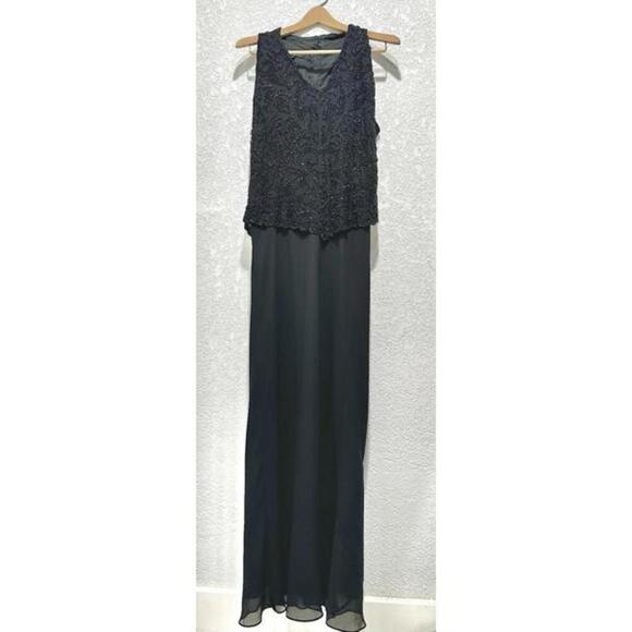 JKARA Black Beaded and Chiffon Evening Gown Size 14 - Picture 1 of 9